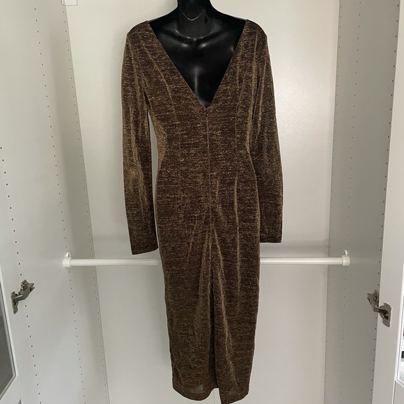 Rachel Zoe gold black metallic midi dress sz10 - Picture 7 of 7